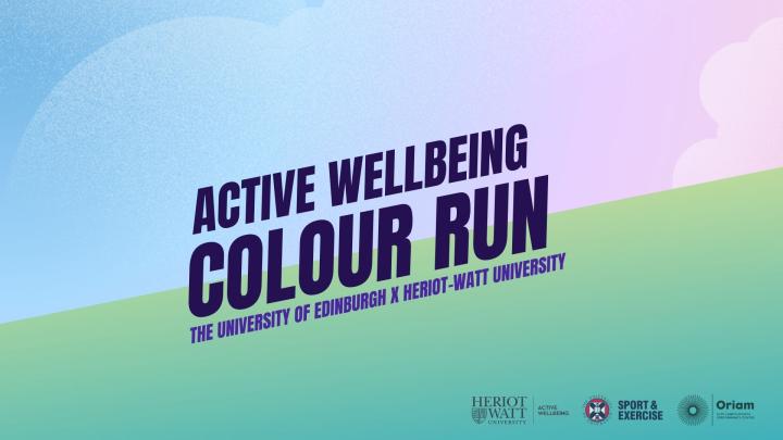 Active wellbeing colour run in text on a multi-colour pastel background