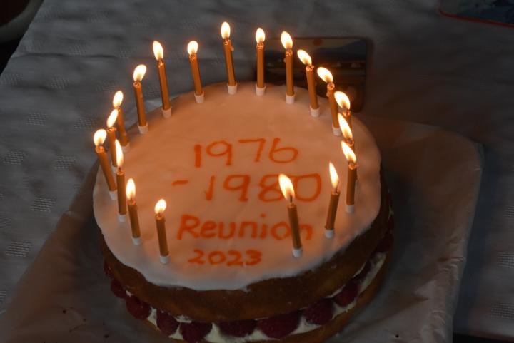 1980 Geology Class reunion cake with candles