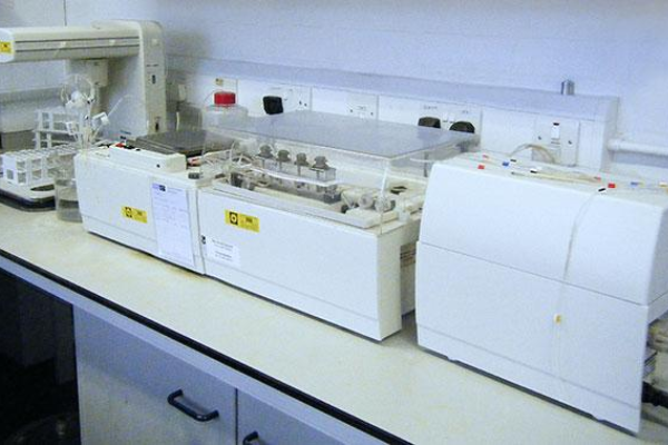 Scientific laboratory equipment, with a nutrient analyser on a bench in the lab