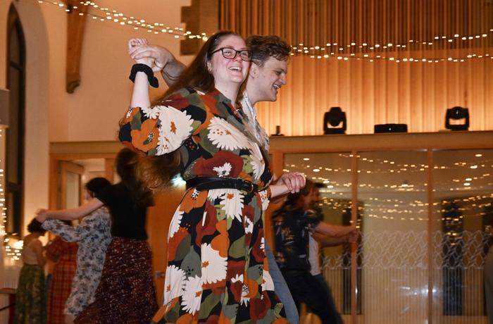 Students dancing at a ceilidh during Gaelic Week. 