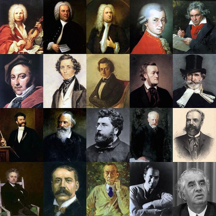 A montage of European classical composers, all men