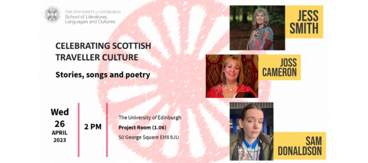 Banner reading 'Celebrating Scottish Traveller Culture' featuring photos of three performers