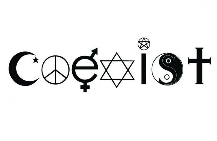 Image of the Edinburgh Coexistence Initiative logo: The word Coexist is spelled out using different religious symbols.