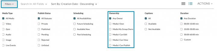Screenshot showing collaboration filtering in Media Hopper Create