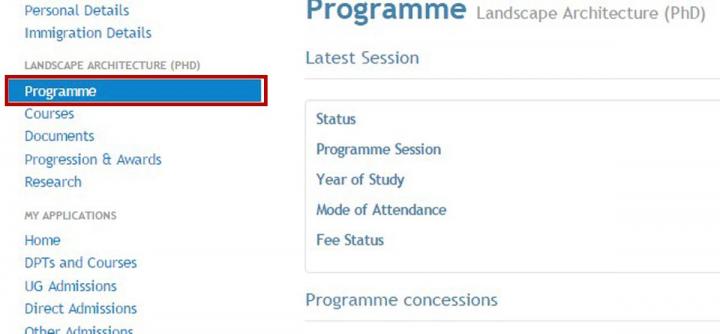 Image of student hub programme tab