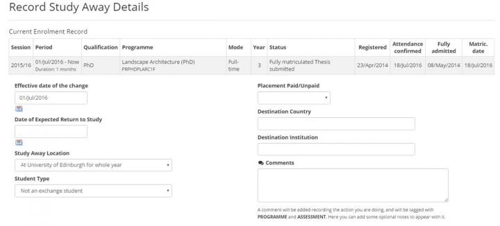 Image of record study away details screen