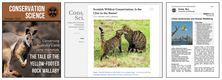 Assessments from the 2015 Conservation Science course including an opinion piece, blog and PostNote.