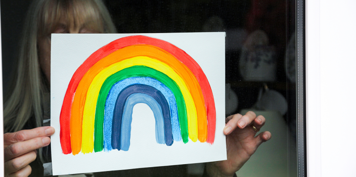 rainbow painting in window