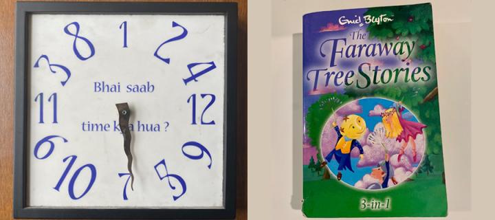Clockface and the cover of Enid Blyton's 'The Faraway Tree Stories'