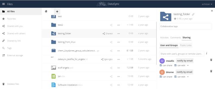 Screenshot of internal unsharing option for DataSync