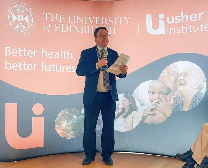 Professor David Argyle presenting the Usher Institute's Annual Recognition Awards