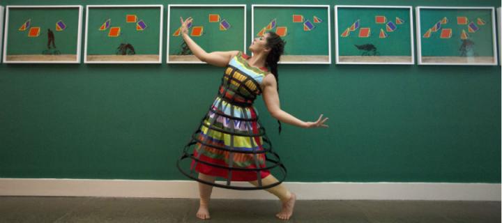Dancer Johanna Padron performs in front of work by Robin Rhode