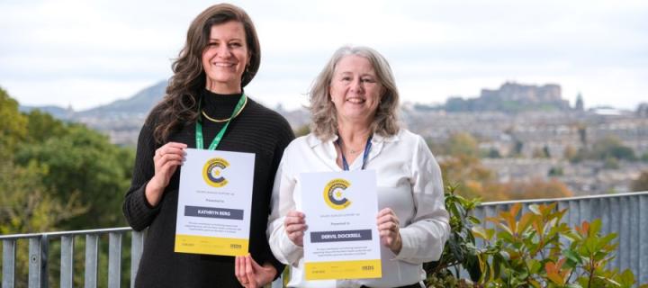 Kathryn Berg and Dervil Dockrell with their EDS UK Community Champion Award Certificates