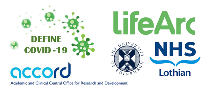 Logos of DEFINE collaborators, including LifeArc, NHS Lothian and Accord.