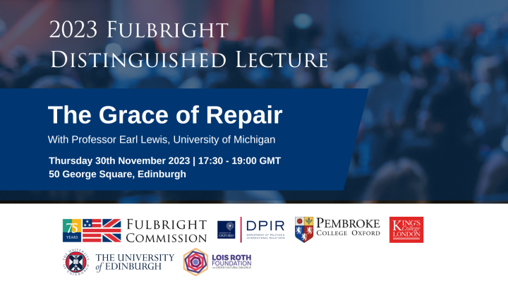 A digital composite image giving details of the Fulbright Distinguised Lecture