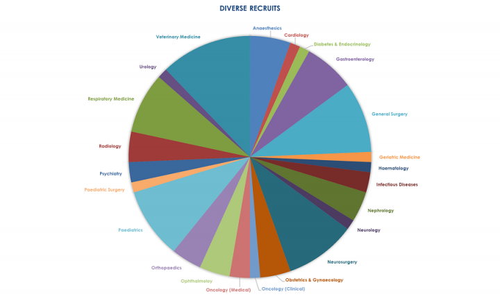 Pie chart showing the variety of medical specialties amongst ECAT fellows