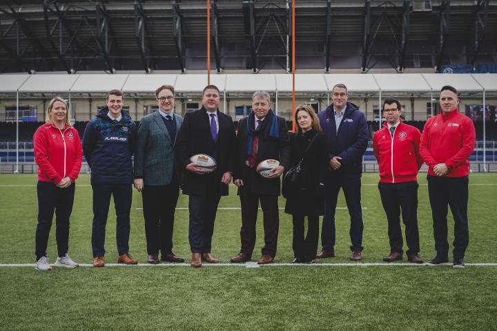 Image of group on edinburgh hive stadium rugby pitch 