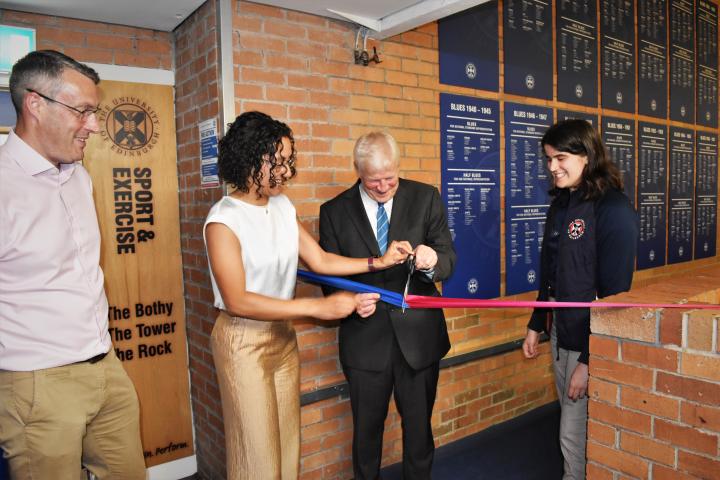 Cecilia Bosman and Jeremy Crang cutting ribbon at the opening of the Blues and Colours gallery in pleasance