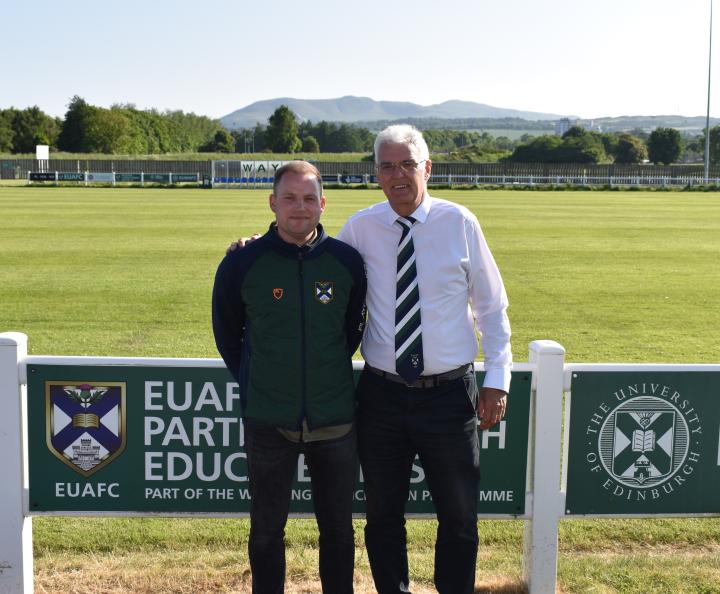 Image of Stewart MacKinnon and Sean McAuley infront of Peffermill football pitch