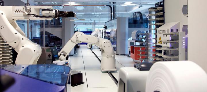 Photo of robots at the Edinburgh Genome Foundry