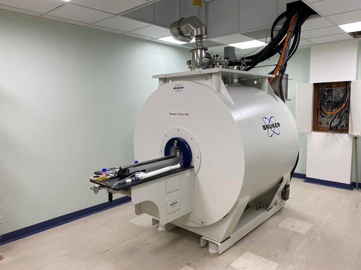 The new 9.4T magnet at its final location in the preclinical MRI suite, now ready for use.