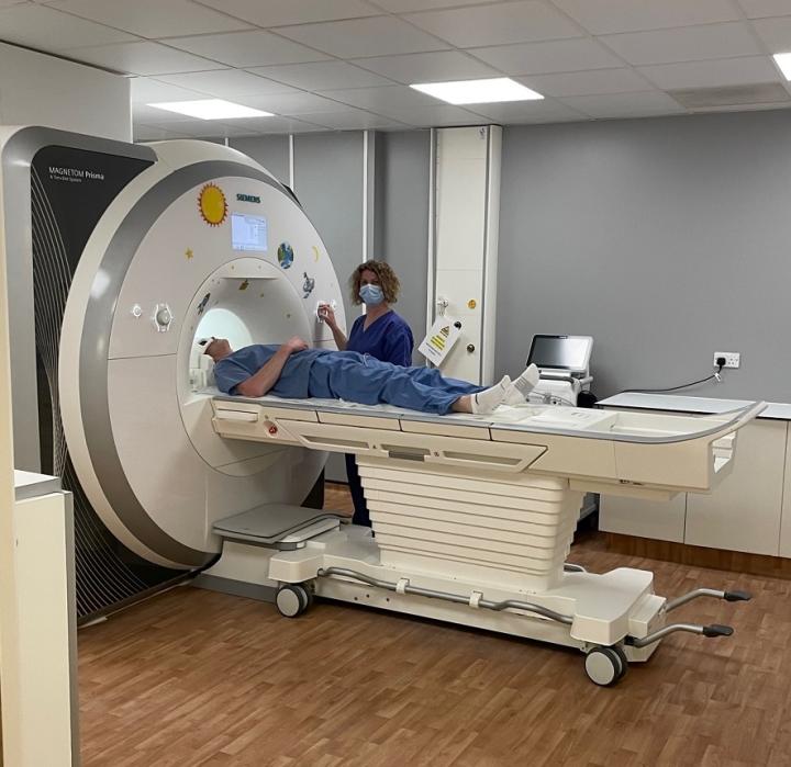 Study participant in the MR scanner at the Edinburgh Imaging Facility RIE.