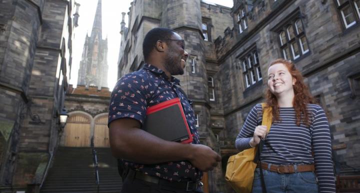 School of Divinity students Emmanuel Ojeifo and Kursty Munro in New College quad