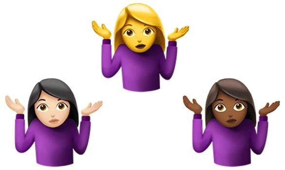 3 emojis with different skin tones