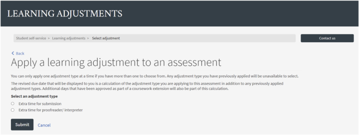 Screenshot of ETA tool learning adjustment type window