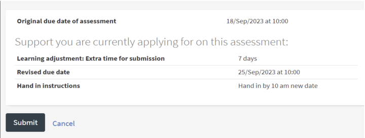  ETA submission review screen
