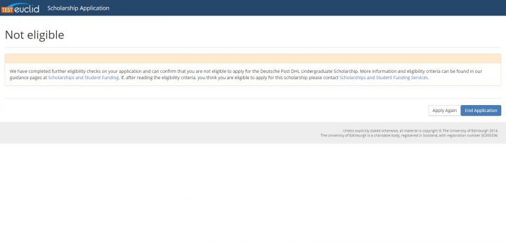 Image of euclid scholarships application not eligible screen