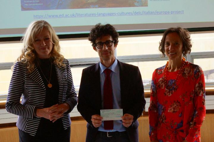 Davide Messina receiving an award from the Italian Embassy