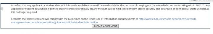 Image of external academics disclosure of information agreement screen