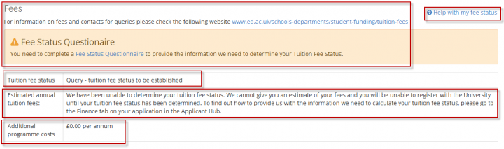 Applicant hub Fees section image