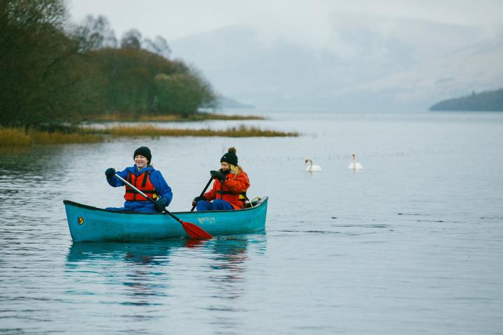 Two individuals in a kayak on Loch Tay