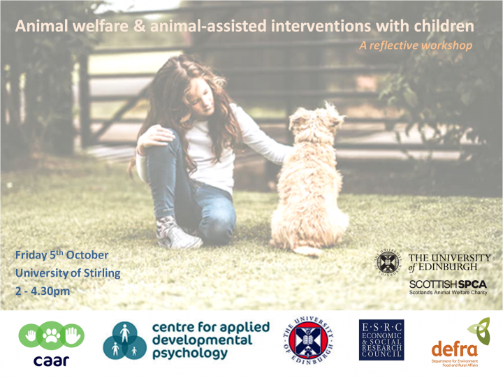 Flyer for a caar workshop on animal welfare and animal-assisted interventions on the 5th October
