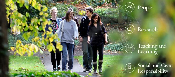 Students walking through George Square gardens.