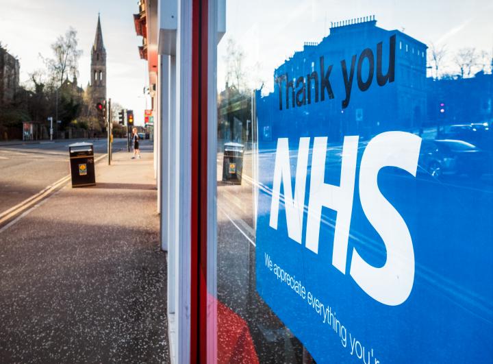 NHS thank you sign in a street window in Scotland