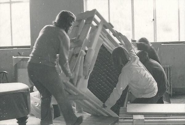 Karl Gerstner’s Times Square (1965) being moved in ECA studio space by Alexander Hamilton (August 1970). Photo