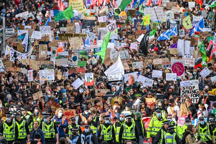 Young people from around the world gather for the Fridays for Future march at COP26