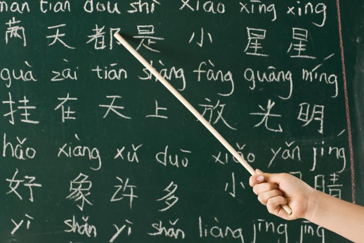 Chinese and English words on blackboard 