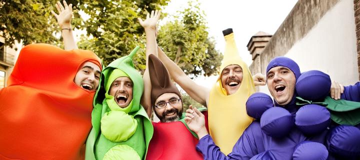 Men dressed up as fruit to raise money