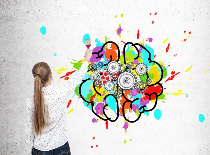 girl painting brain illustration
