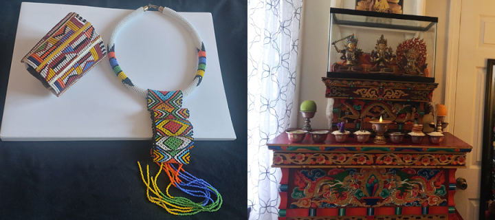 Necklace, bracelet and a Tibetan table