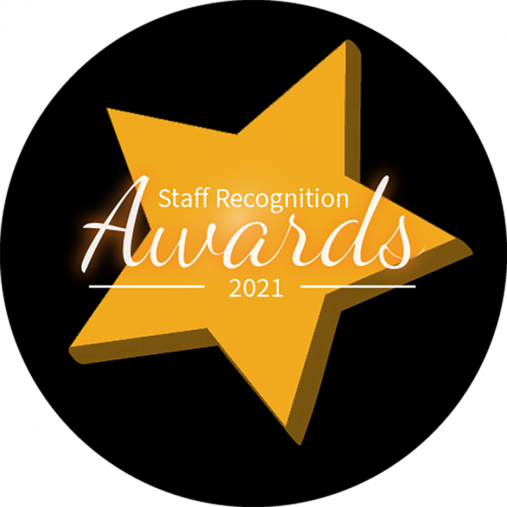 Staff recognition awards logo - a gold star set in a dark brown circle