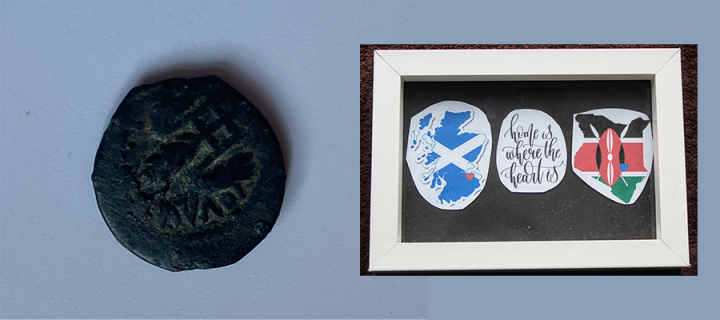 A 2000-year-old bronze coin made by Pontius Pilate and a Scotland-Kenya-themed placard