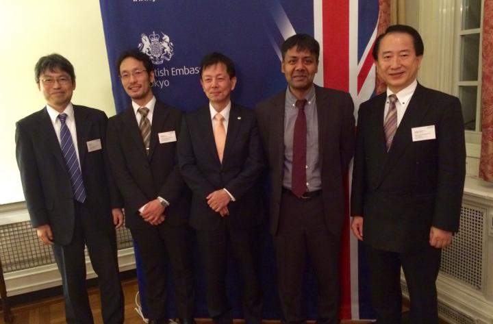 Hitachi representatives with Sethu Vijayakumar at the British Embassy, Tokyo, 2015 