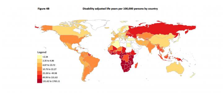 Disability adjusted life years per 100,000 persons by country