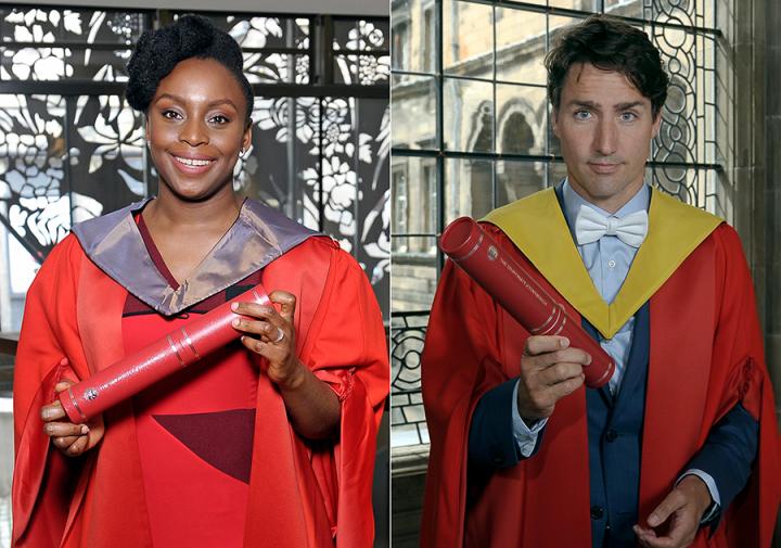 Honorary graduates Chimamanda Adichie and Justin Trudeau