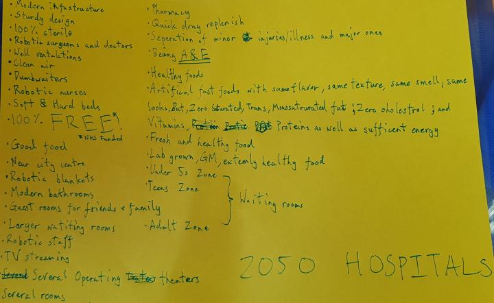 visitor written what they would like a hospital to be like in 2050 